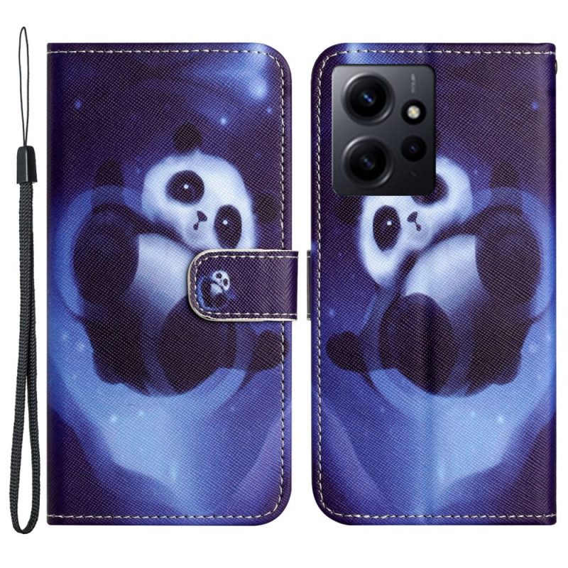 Folio-hoesje voor Xiaomi Redmi Note 12 4G Met Ketting Space Panda Met Sleutelkoord