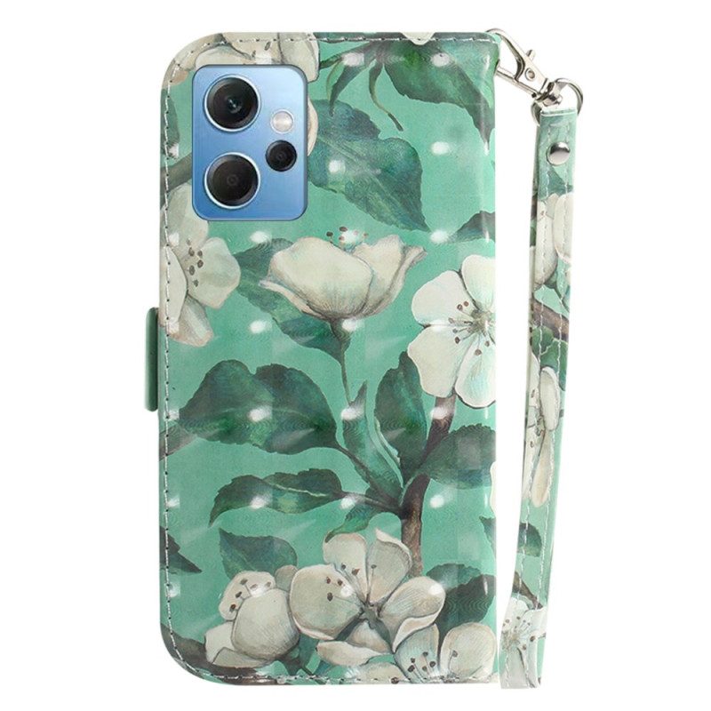 Folio-hoesje voor Xiaomi Redmi Note 12 4G Met Ketting Witte Bloemen Met Bandjes