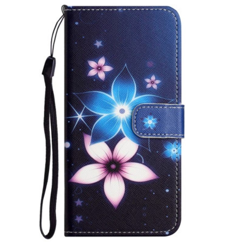 Leren Hoesje voor Xiaomi Redmi Note 12 4G Met Ketting Maanband Bloemen