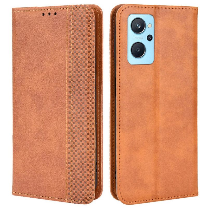 Bescherming Hoesje voor Realme 9i Folio-hoesje Gestileerd Vintage Leereffect