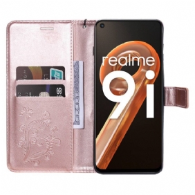 Leren Hoesje voor Realme 9i Met Ketting Gigantische Vlinder Met Bandjes