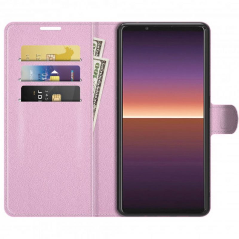 Flip Case voor Sony Xperia 1 III Klassiek Lychee-effect