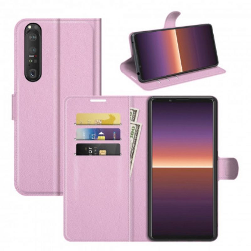 Flip Case voor Sony Xperia 1 III Klassiek Lychee-effect