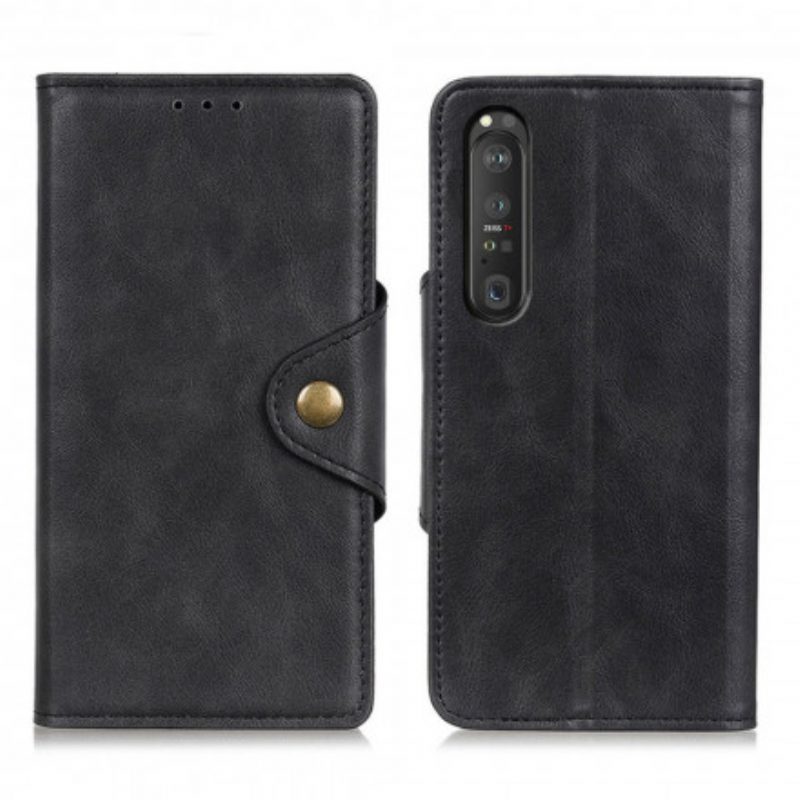 Folio-hoesje voor Sony Xperia 1 III Vintage Knop Van Imitatieleer