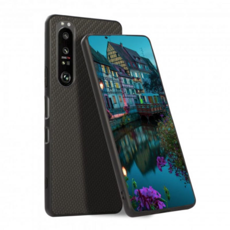 Hoesje voor Sony Xperia 1 III Koolstofvezeltextuur Met Leereffect