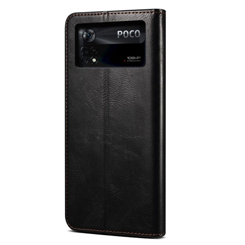 Bescherming Hoesje voor Poco X4 Pro 5G Folio-hoesje Gewaxt Kunstleer