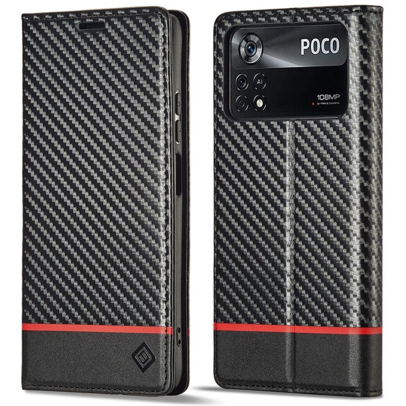 Bescherming Hoesje voor Poco X4 Pro 5G Folio-hoesje Koolstofvezel Lc.imeeke