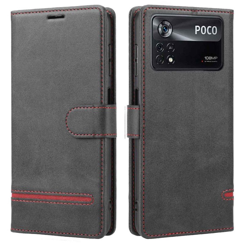 Flip Case voor Poco X4 Pro 5G Lijn Leereffect