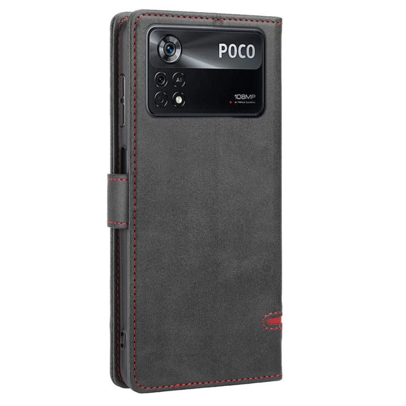 Flip Case voor Poco X4 Pro 5G Lijn Leereffect