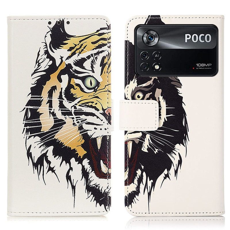 Flip Case voor Poco X4 Pro 5G Woeste Tijger