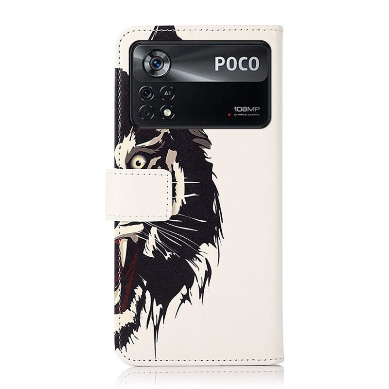 Flip Case voor Poco X4 Pro 5G Woeste Tijger