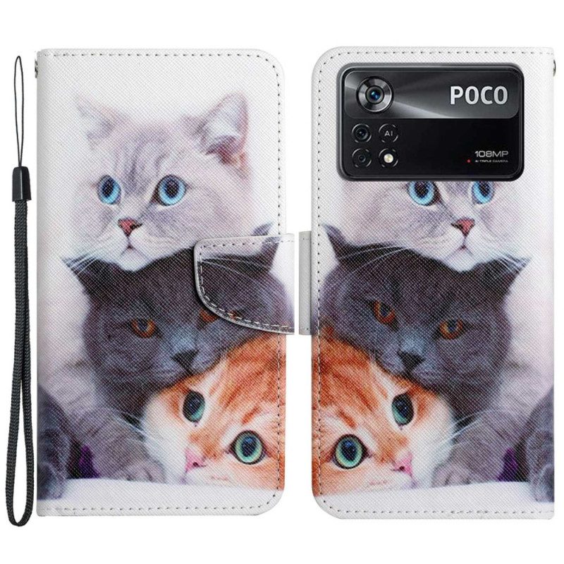 Folio-hoesje voor Poco X4 Pro 5G Met Ketting Alleen Stringkatten