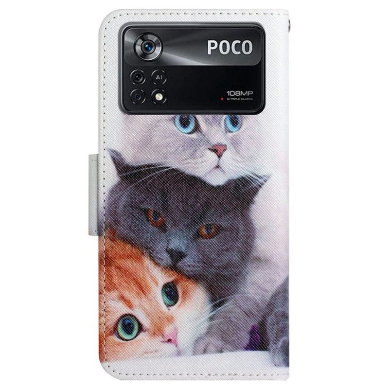 Folio-hoesje voor Poco X4 Pro 5G Met Ketting Alleen Stringkatten