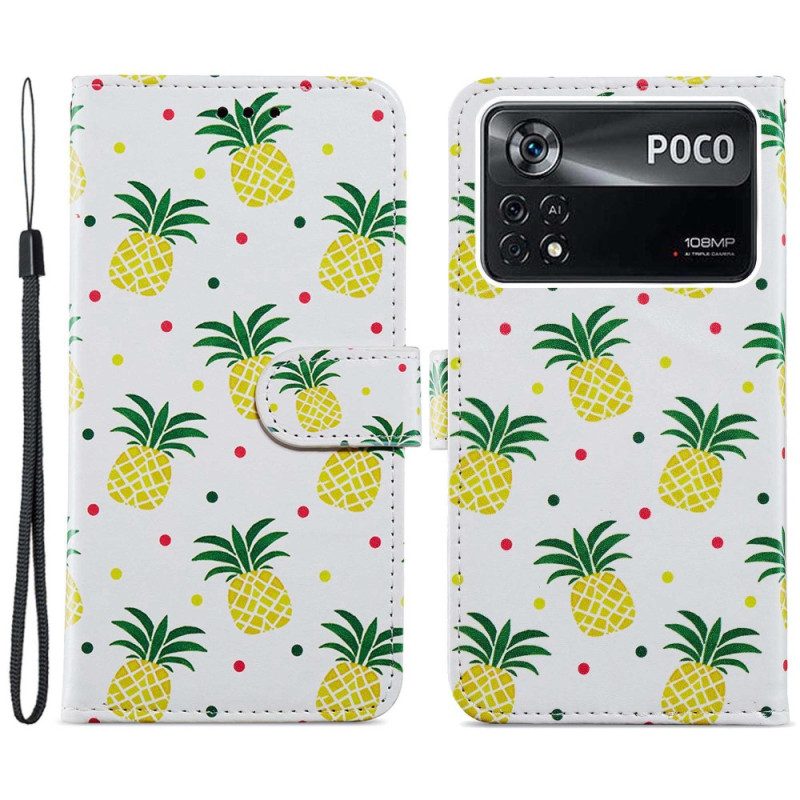 Folio-hoesje voor Poco X4 Pro 5G Met Ketting Ananas Met Bandjes