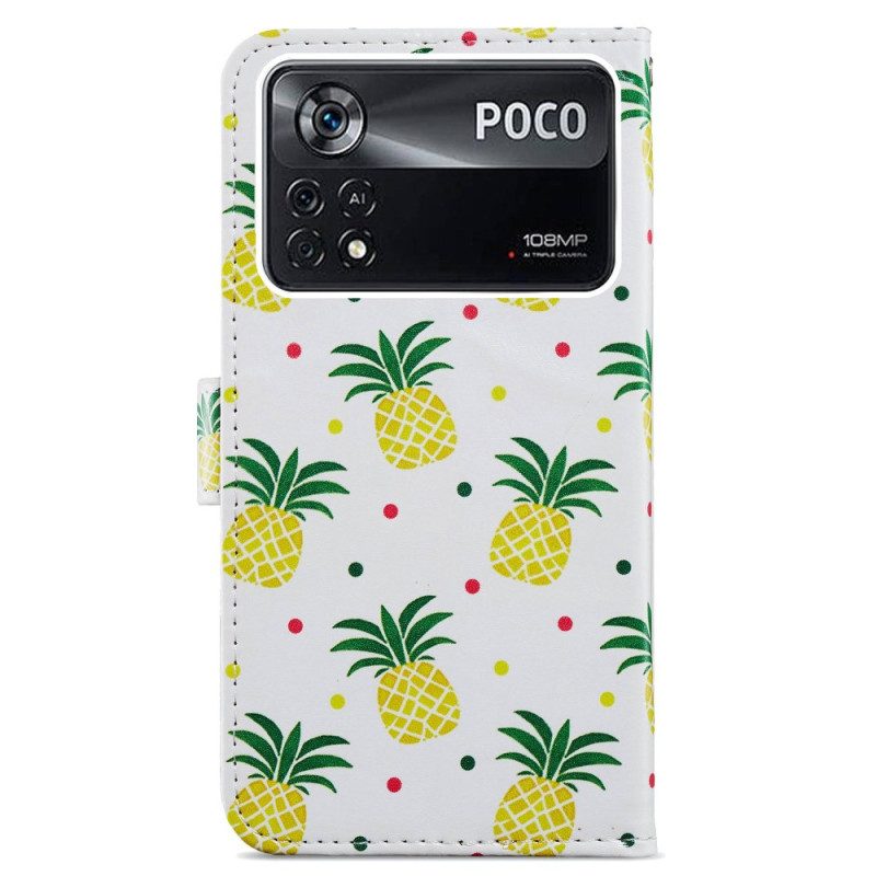 Folio-hoesje voor Poco X4 Pro 5G Met Ketting Ananas Met Bandjes