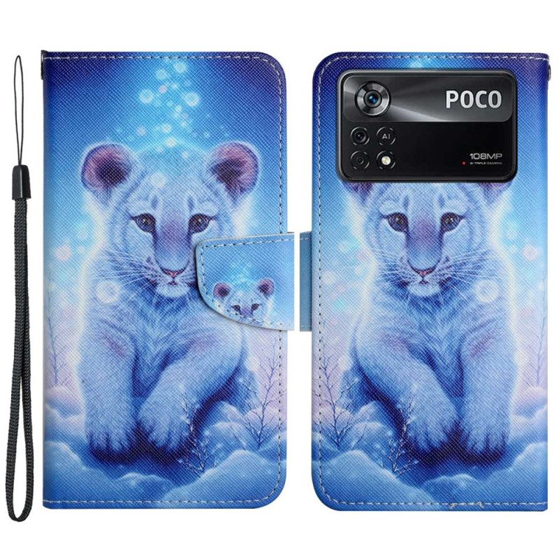 Folio-hoesje voor Poco X4 Pro 5G Met Ketting Baby Tijger Met Riem