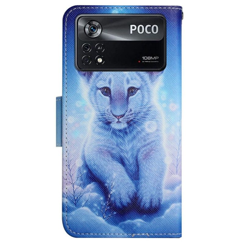 Folio-hoesje voor Poco X4 Pro 5G Met Ketting Baby Tijger Met Riem