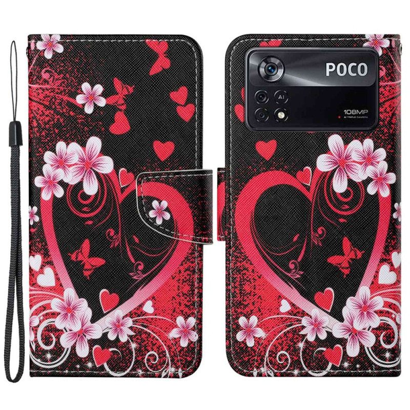 Folio-hoesje voor Poco X4 Pro 5G Met Ketting Bandjes Hart