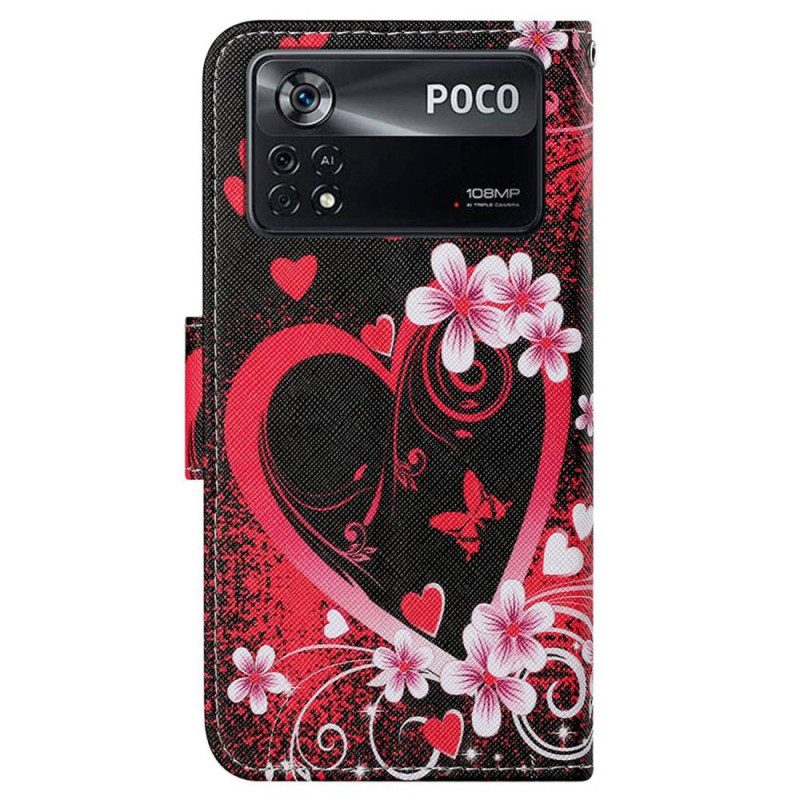 Folio-hoesje voor Poco X4 Pro 5G Met Ketting Bandjes Hart