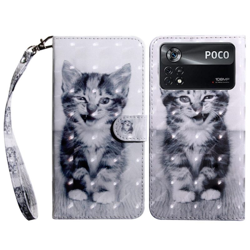 Folio-hoesje voor Poco X4 Pro 5G Met Ketting Bandjes Katje