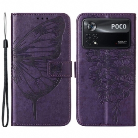 Folio-hoesje voor Poco X4 Pro 5G Met Ketting Barokke Strappy Vlinder