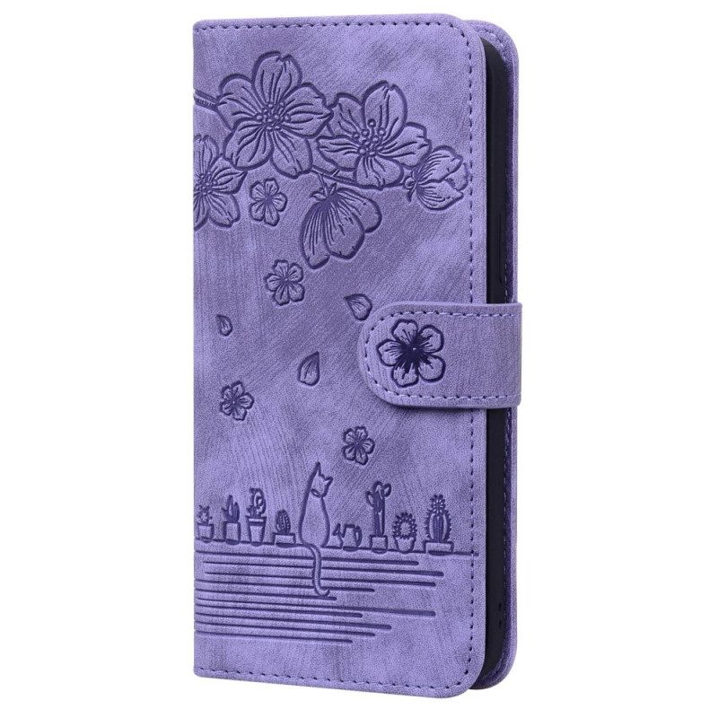 Folio-hoesje voor Poco X4 Pro 5G Met Ketting Bloemen String Kat