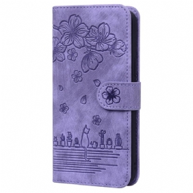 Folio-hoesje voor Poco X4 Pro 5G Met Ketting Bloemen String Kat