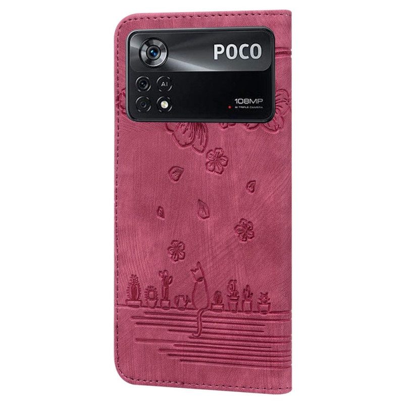 Folio-hoesje voor Poco X4 Pro 5G Met Ketting Bloemen String Kat