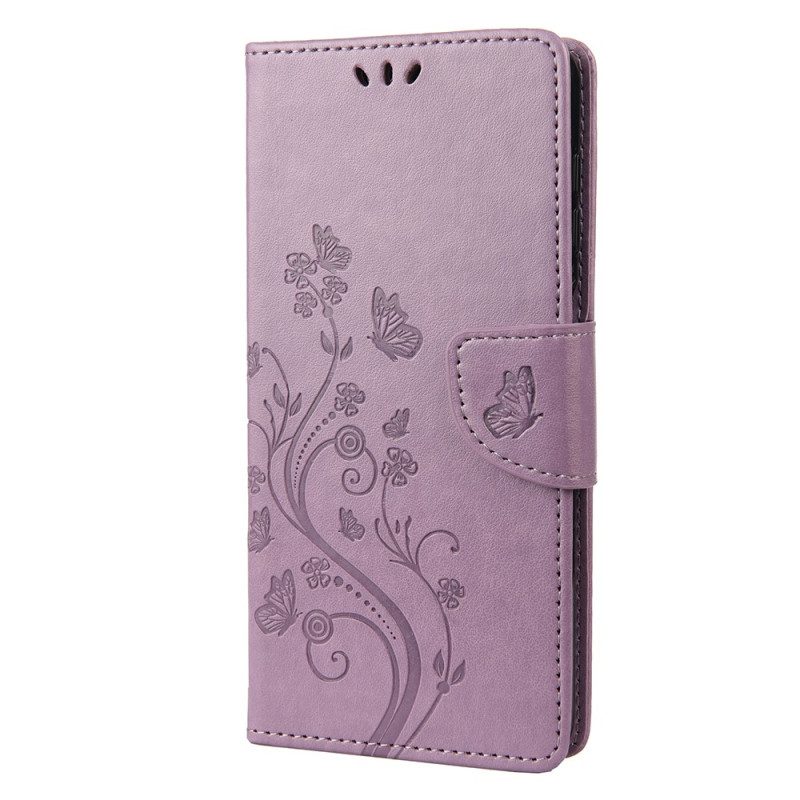 Folio-hoesje voor Poco X4 Pro 5G Met Ketting Bloemen String Vlinders