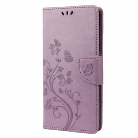 Folio-hoesje voor Poco X4 Pro 5G Met Ketting Bloemen String Vlinders