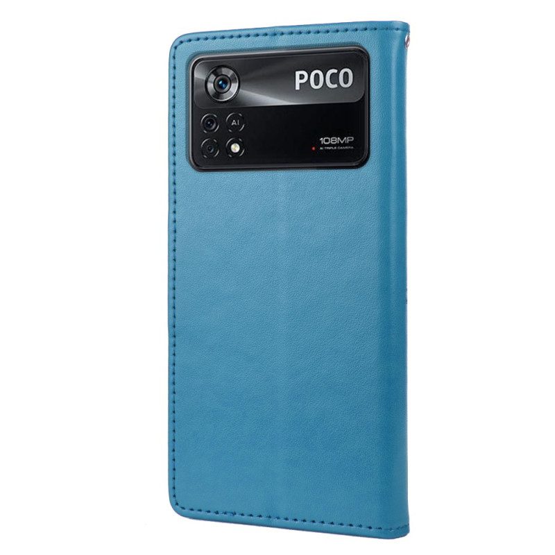 Folio-hoesje voor Poco X4 Pro 5G Met Ketting Bloemen String Vlinders