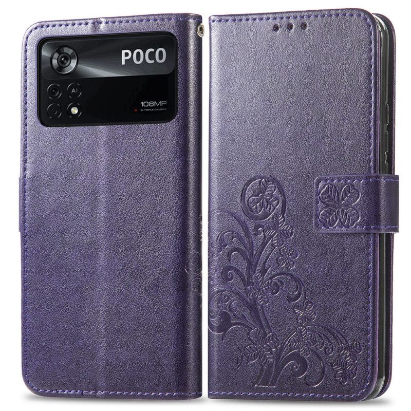 Folio-hoesje voor Poco X4 Pro 5G Met Ketting Bloemenpatroon Met Bandjes