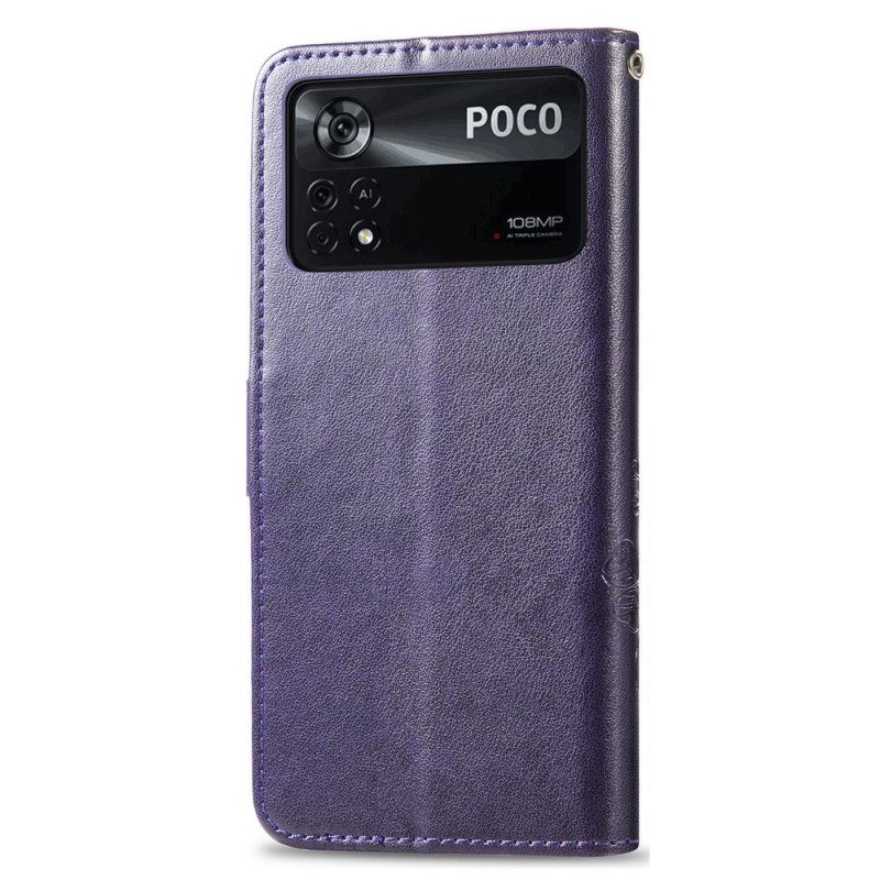 Folio-hoesje voor Poco X4 Pro 5G Met Ketting Bloemenpatroon Met Bandjes