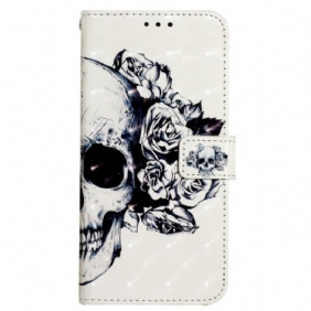 Folio-hoesje voor Poco X4 Pro 5G Met Ketting Bloemenschedel Met Riem