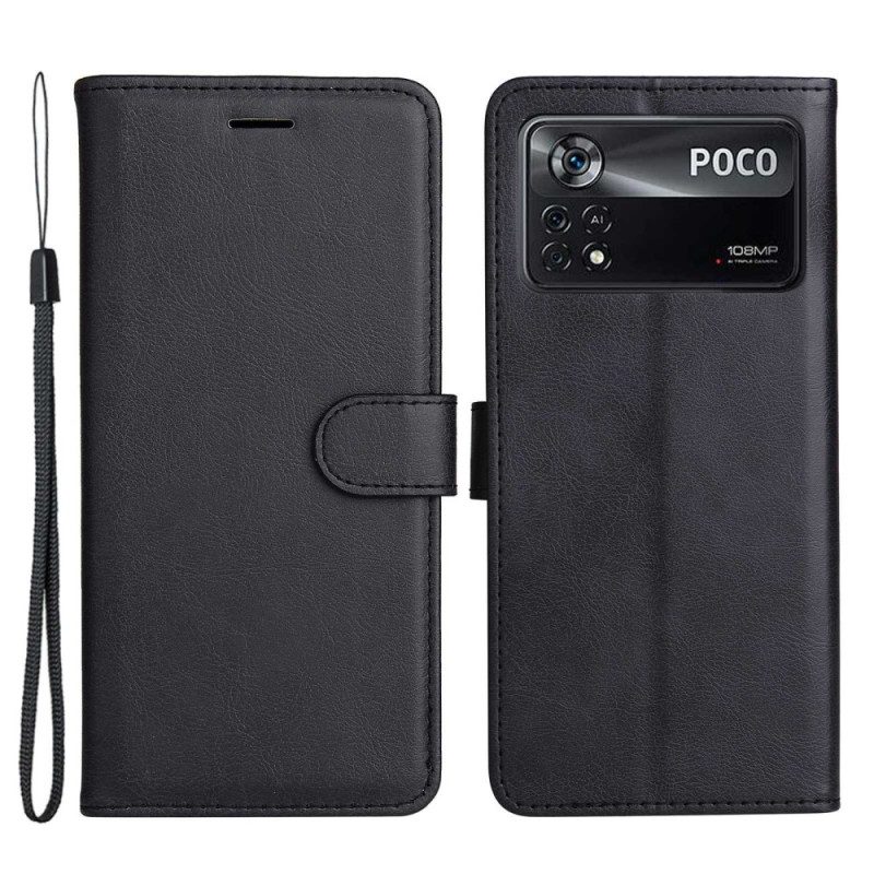 Folio-hoesje voor Poco X4 Pro 5G Met Ketting Effen Met Bandje