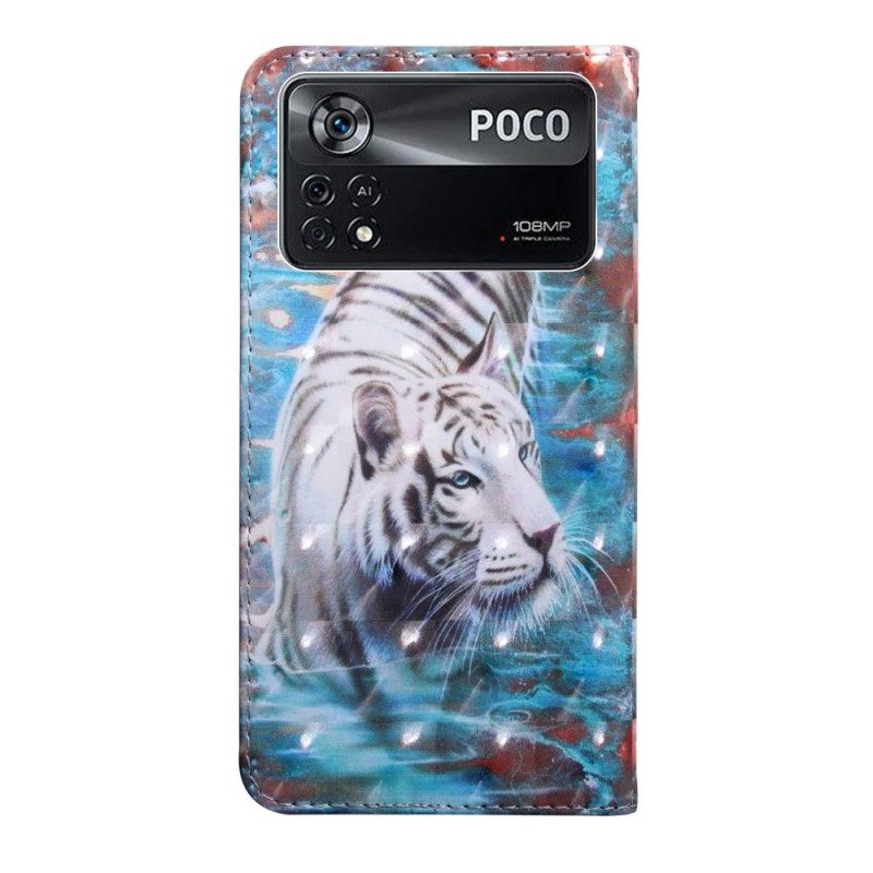 Folio-hoesje voor Poco X4 Pro 5G Met Ketting Fantastische String Tijger