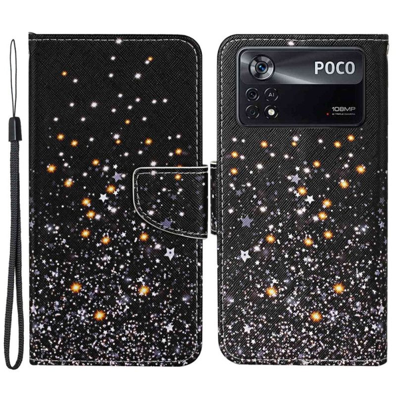 Folio-hoesje voor Poco X4 Pro 5G Met Ketting Glittereffect Met Bandjes