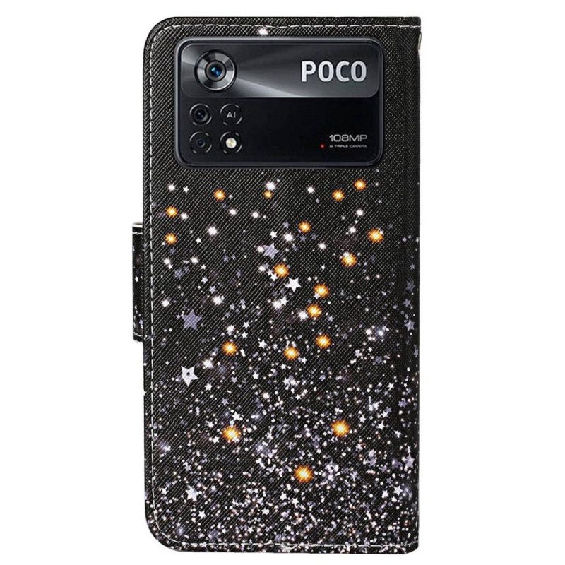 Folio-hoesje voor Poco X4 Pro 5G Met Ketting Glittereffect Met Bandjes