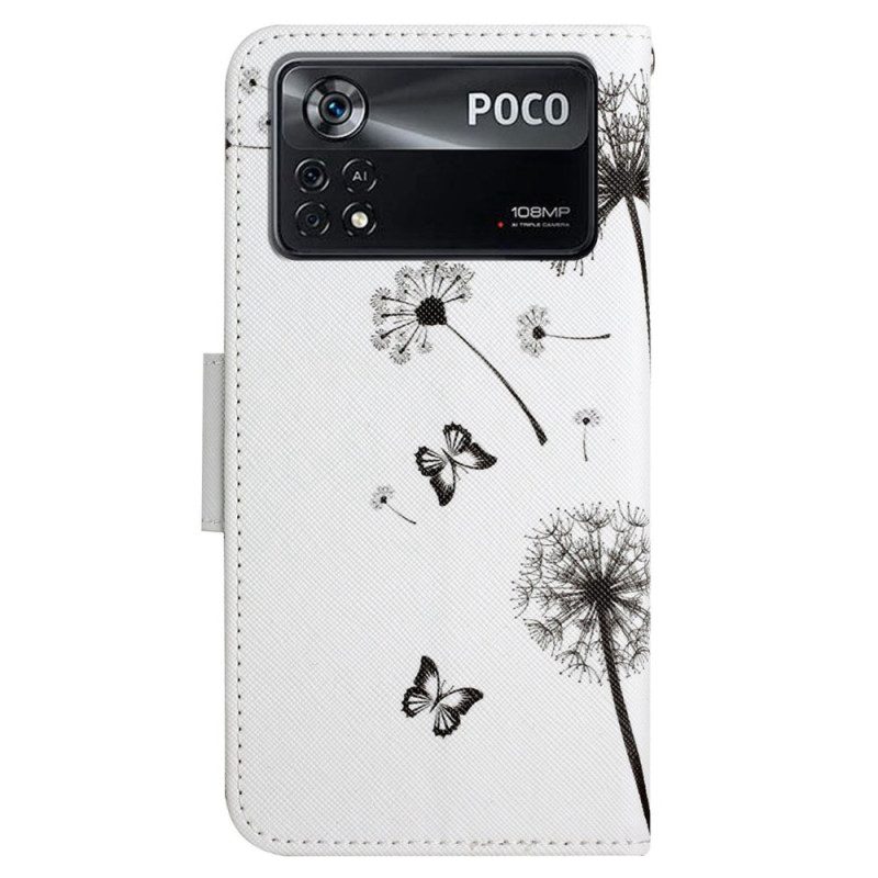 Folio-hoesje voor Poco X4 Pro 5G Met Ketting Lanyard Liefde Paardebloemen