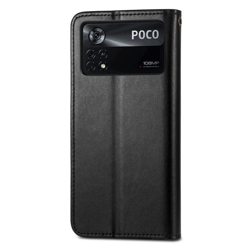 Folio-hoesje voor Poco X4 Pro 5G Met Ketting Lanyard Magnetische Knop