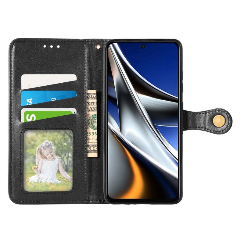 Folio-hoesje voor Poco X4 Pro 5G Met Ketting Lanyard Magnetische Knop