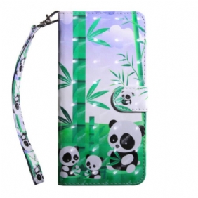 Folio-hoesje voor Poco X4 Pro 5G Met Ketting Lanyard Panda-familie