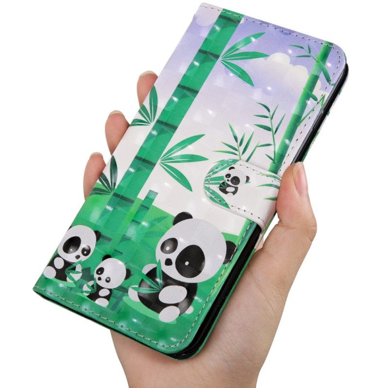 Folio-hoesje voor Poco X4 Pro 5G Met Ketting Lanyard Panda-familie