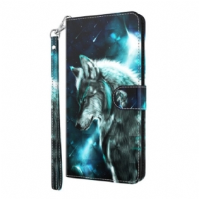 Folio-hoesje voor Poco X4 Pro 5G Met Ketting Lanyard Wolf