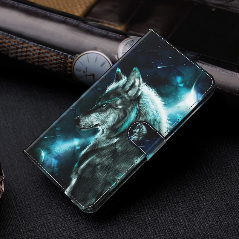 Folio-hoesje voor Poco X4 Pro 5G Met Ketting Lanyard Wolf