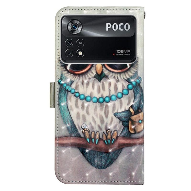 Folio-hoesje voor Poco X4 Pro 5G Met Ketting Miss Uil Met Riem