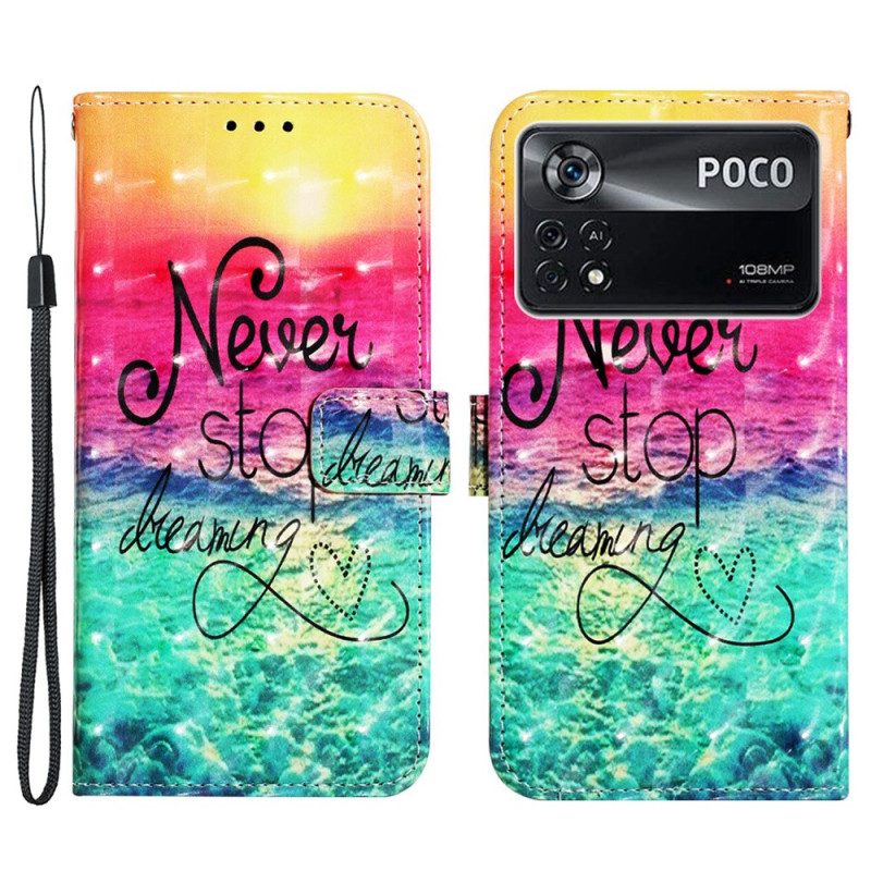 Folio-hoesje voor Poco X4 Pro 5G Met Ketting Nooit Stoppen Met Dromen Strappy