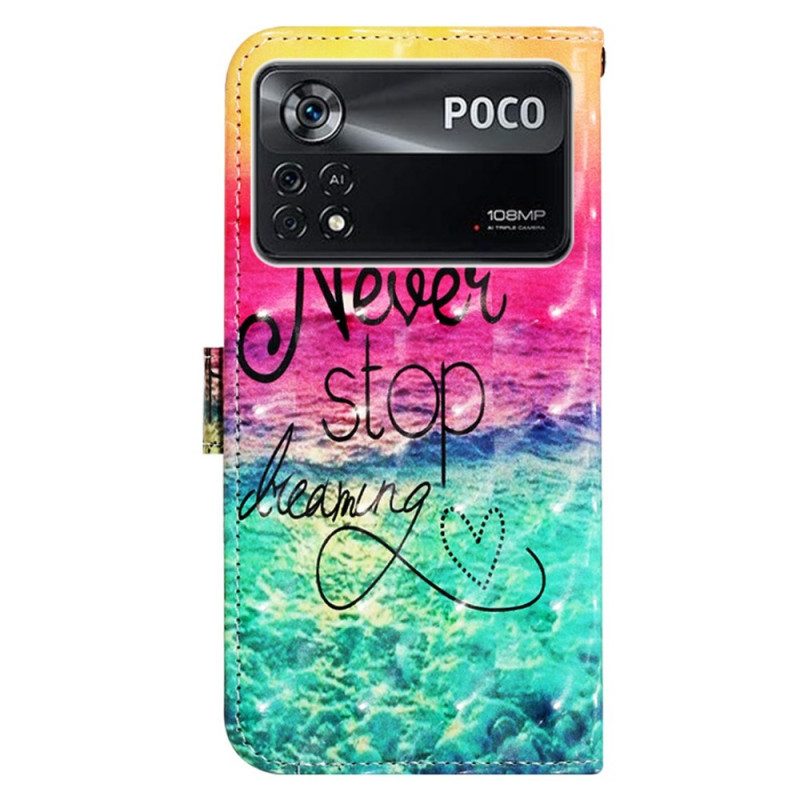 Folio-hoesje voor Poco X4 Pro 5G Met Ketting Nooit Stoppen Met Dromen Strappy