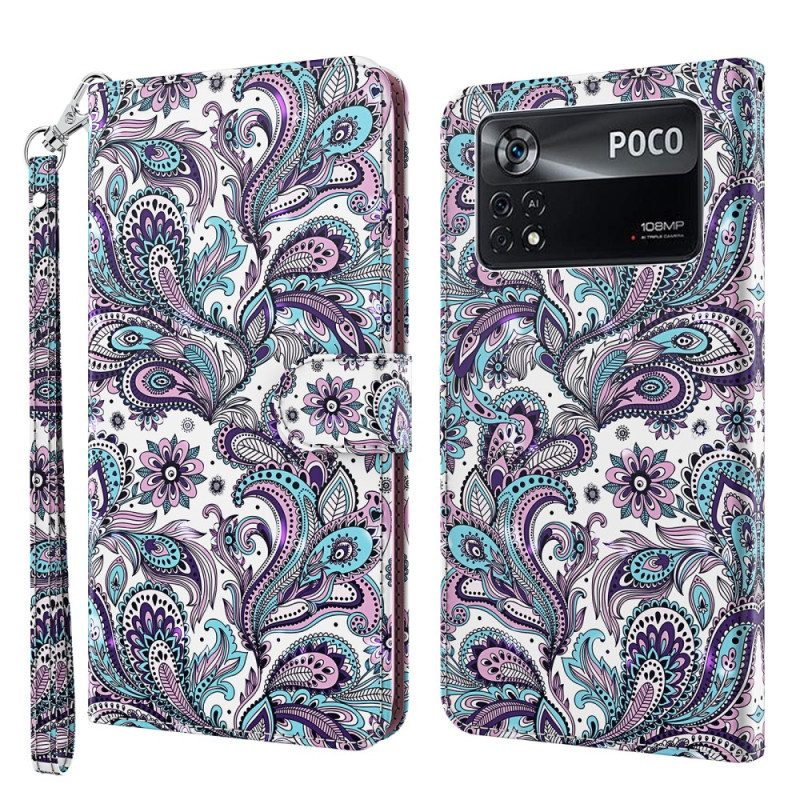 Folio-hoesje voor Poco X4 Pro 5G Met Ketting Patroon Met Bandjes