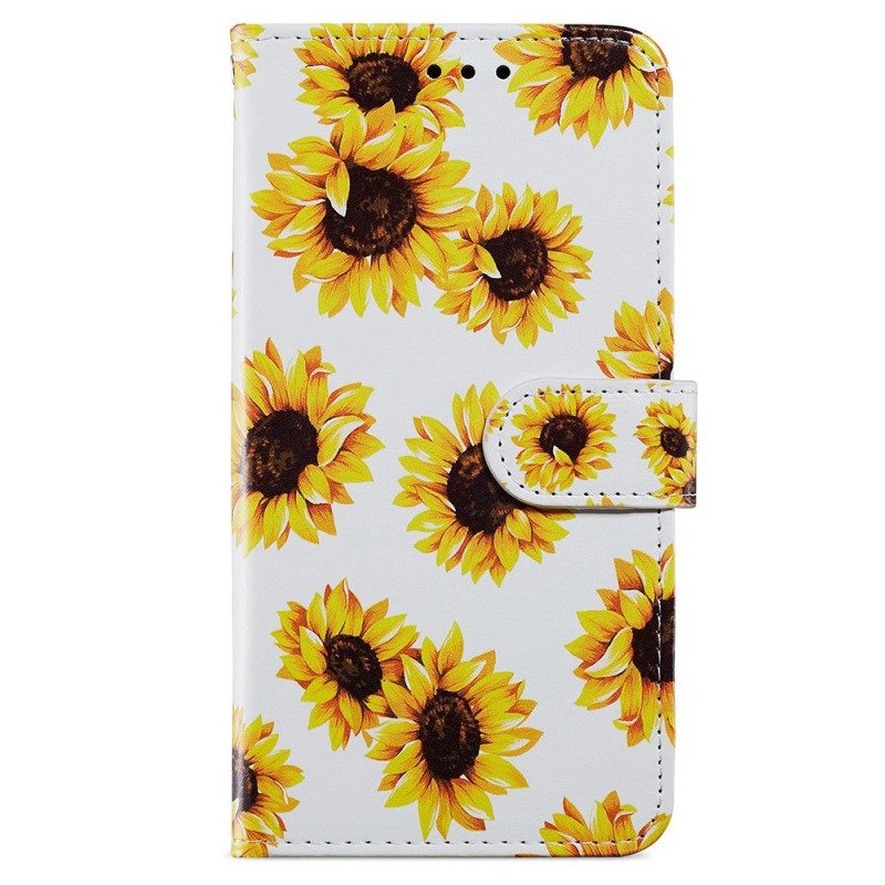 Folio-hoesje voor Poco X4 Pro 5G Met Ketting Riem Bloemen